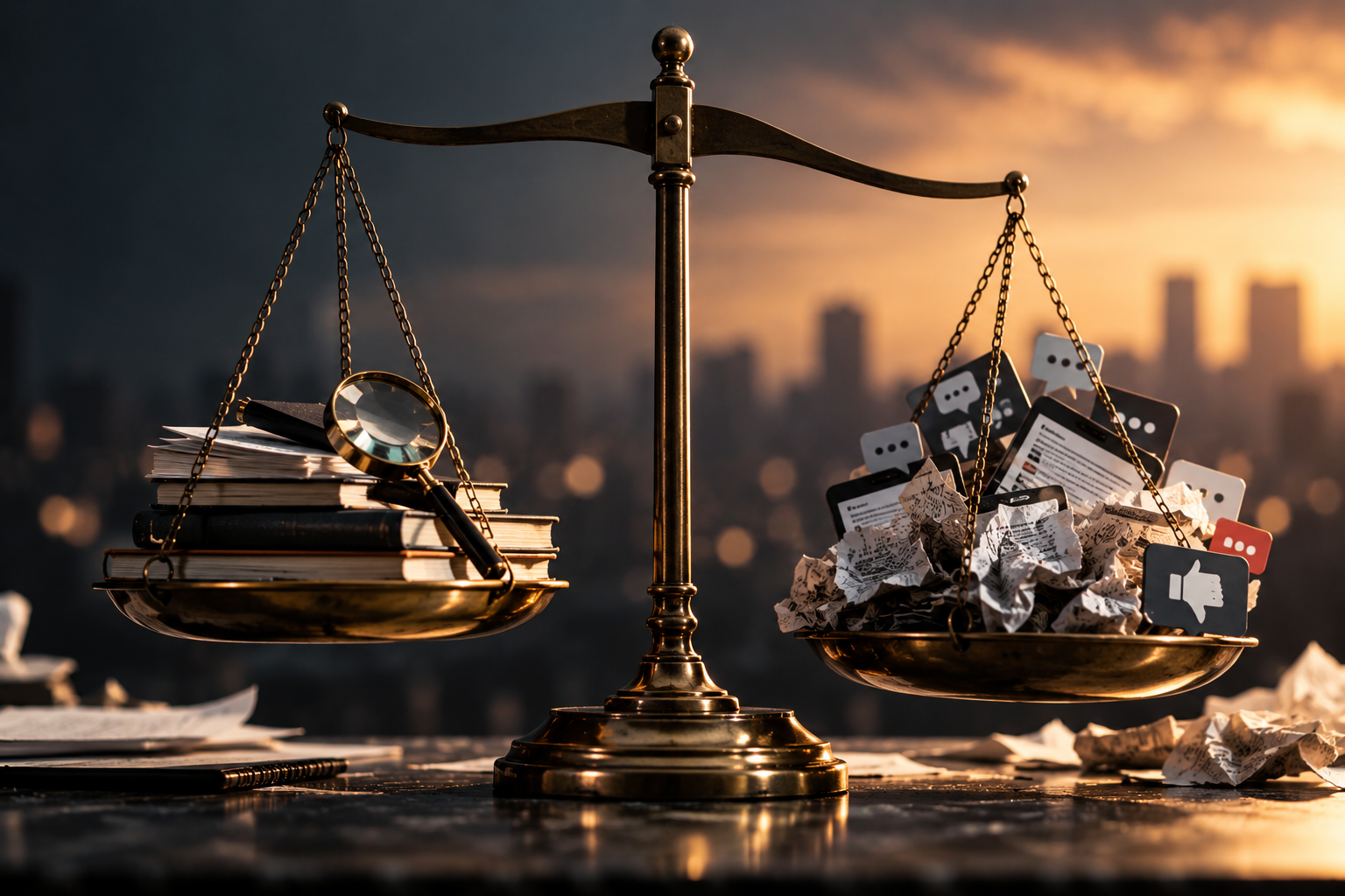 a scale or balance concept image, weighing fair critique against sweeping judgment