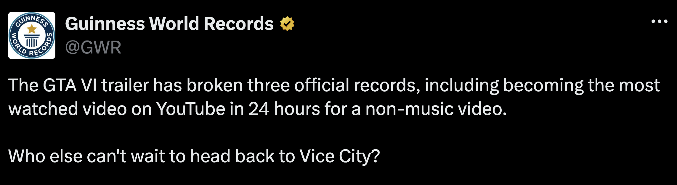 GTA 6 breaking records for the most viewed non-music video in 24 hours