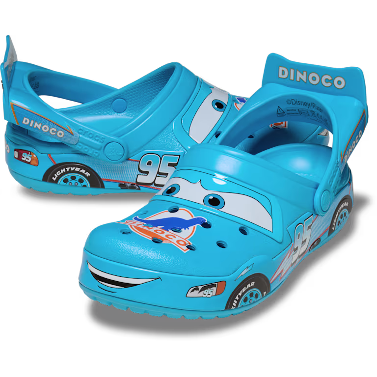Crocs Lightning McQueen Dinoco clog released for the 20th anniversary of Disney and Pixar's Cars